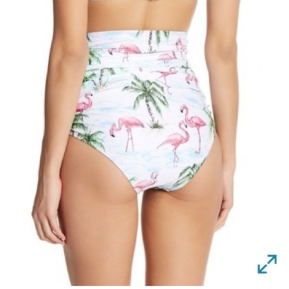 Marilyn Monroe Swim Pushup Ruched 2-Piece Swimsuit Flamingo Print M High Rise - Picture 5 of 11
